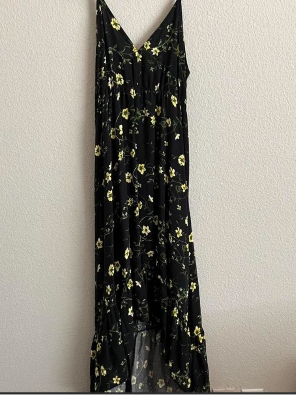 New Look Black Floral High-Low Dress with Yellow Flowers